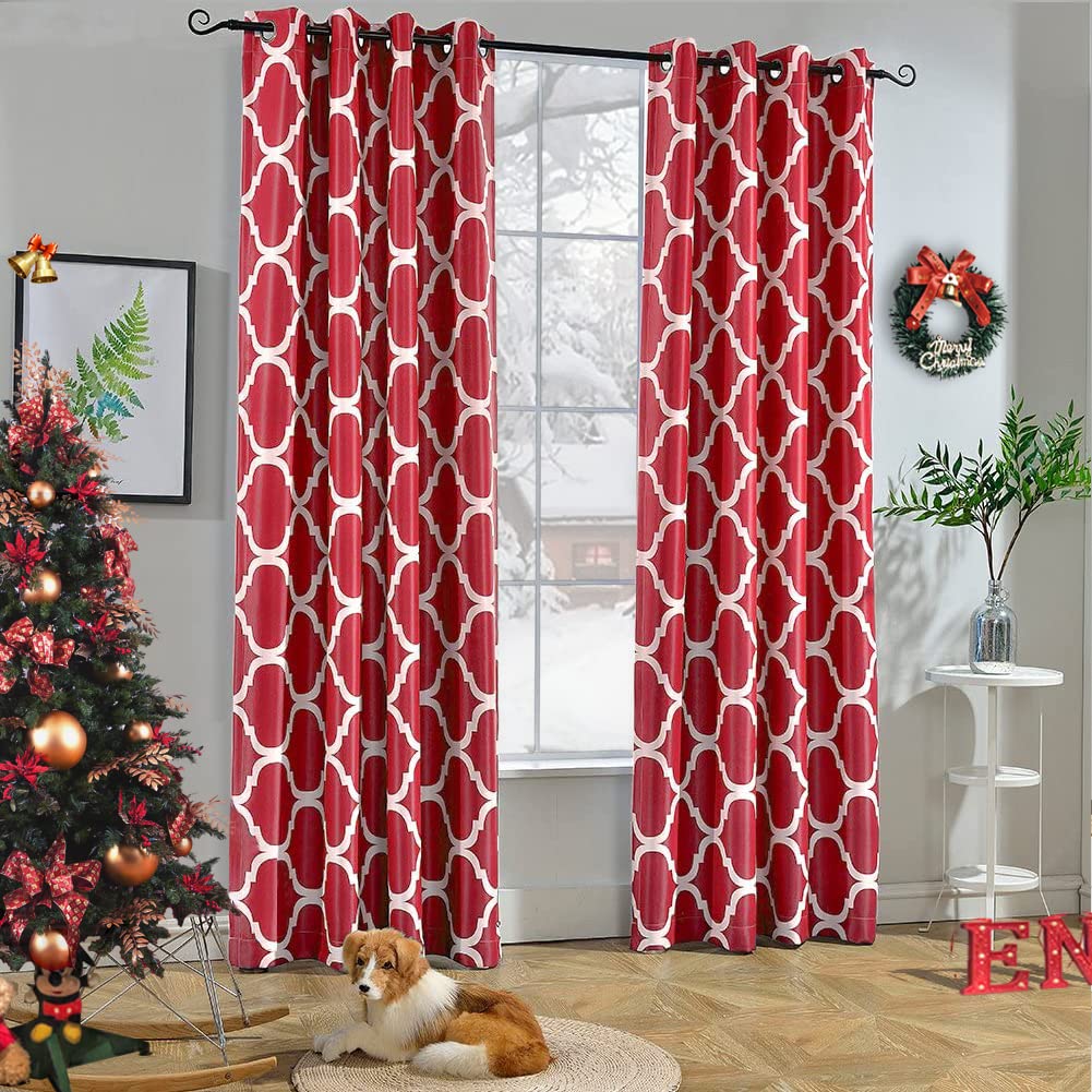 Melodieux Moroccan Fashion Room Darkening Blackout Grommet Top Curtains for Living Room, 52 by 63 Inch, Red (1 Panel)
