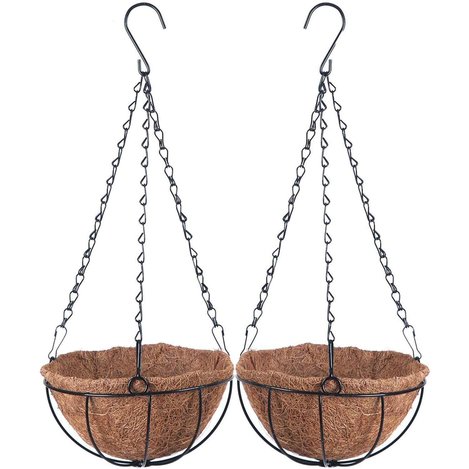 Peerless 2Pcs Hanging Baskets Coconut Coir Liner Flower Pot with Metal Holder for Outdoor Indoor Succulents Plant Watering Flower Pot Garden Home Decor,20CM/8inch