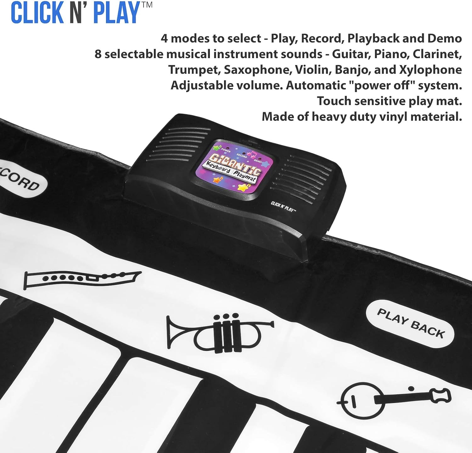 Click N' Play Gigantic Keyboard Play Mat, 24 Keys Piano Mat, 8 Selectable Musical Instruments + Play -Record -Playback -Demo-mode: Toys & Games