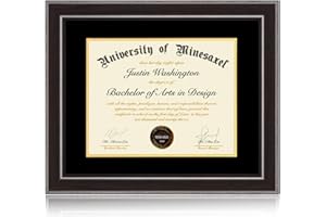 Minesaxel 16x20 Diploma Frames 13x17 with Black Mat, Fits Degree Certificate Document, 20 x 16 Walnut Color Frame with Tempered Glass Panel for Wall Mounting