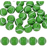 M METERXITY 25-Pack Sports Ball Beads 15mm Green Round Loose Rubber Tennis Beads Silicone Craft Smooth Sports Ball Small Hole with 2mm for DIY Crafts/Bracelet/Necklace