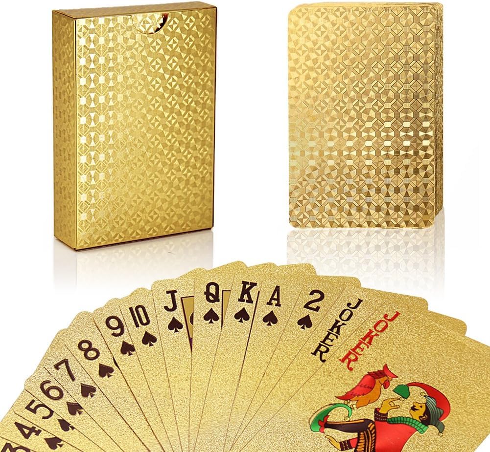 Joyoldelf Poker Playing Cards, Gold Foil Waterproof Deck Poker Card with Gift Box, Perfect for Party and Game