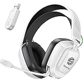 SKAPENDY 2.4GHz Wireless Gaming Headset for PS5/4, PC, Low-Latency Bluetooth Gaming Headphones with Stereo Sound, Noise Canceling Mic, Phantom White