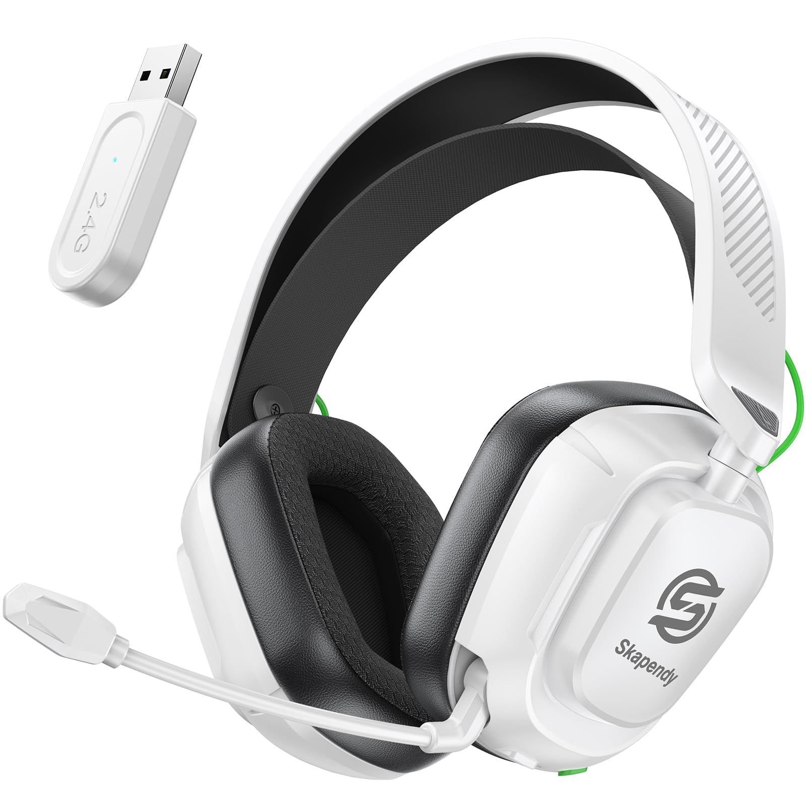 SKAPENDY 2.4GHz Wireless Gaming Headset for PC, PS5, PS4, Switch & Mac, Bluetooth Headset with Noise Canceling Microphone, Low-Latency Stereo Audio, 50mm Drivers, Over-Ear Design, Phantom White