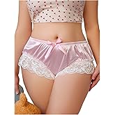 SHENHE Women's Plus Size Satin Panty Brief Bow Front Lace Trim Breathable Silky Underwear