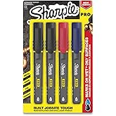 Sharpie Pro Permanent Markers, Fine Point, Assorted Colors, 4 Count - Built Jobsite Tough, Durable, Rugged, Anti-Roll