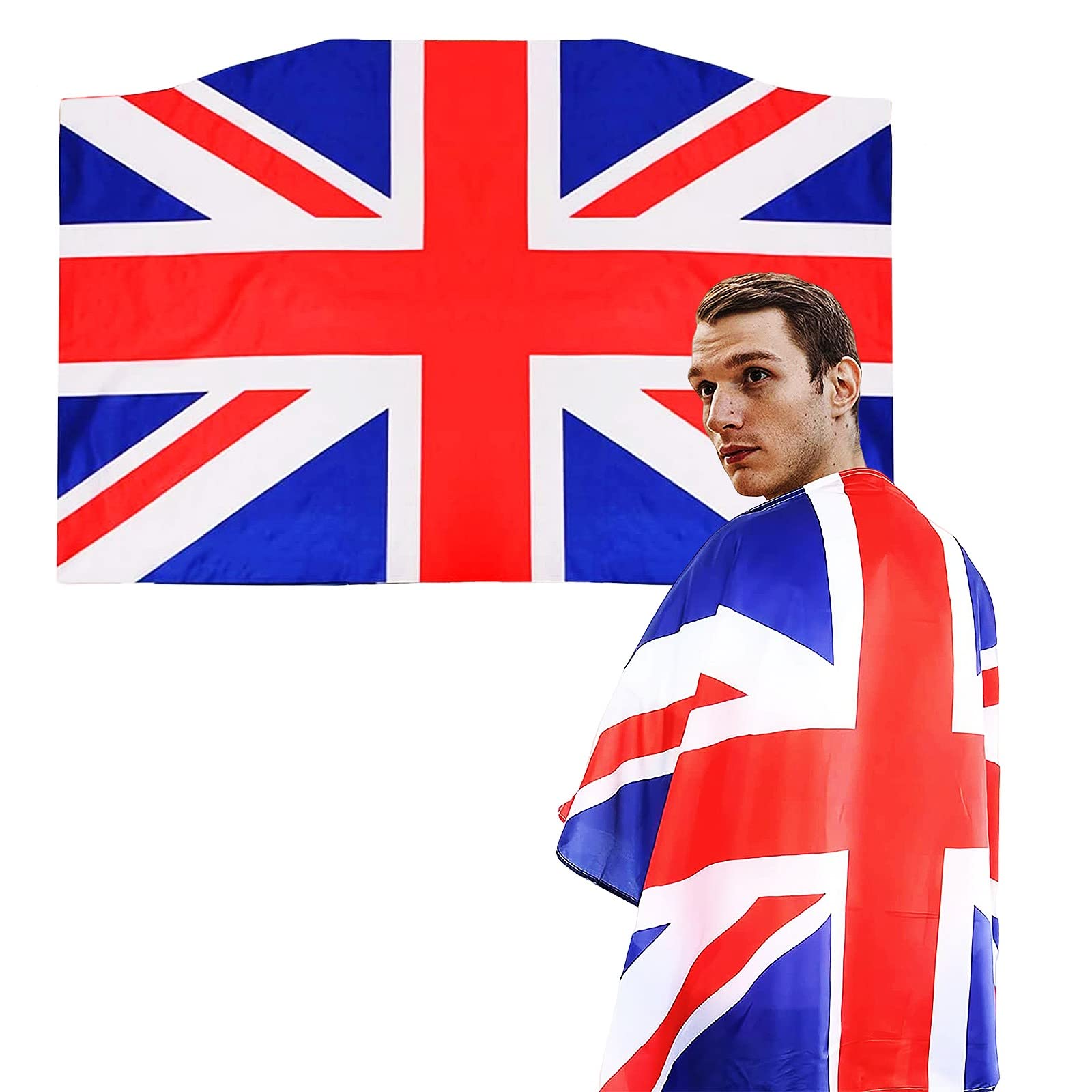 YAAVAAW Union Jack Flag Cape, 3x5ft, Red, White, and Blue, Polyester, Perfect for King Charles III Coronation, Street Parties, Garden Parties, Royal Events