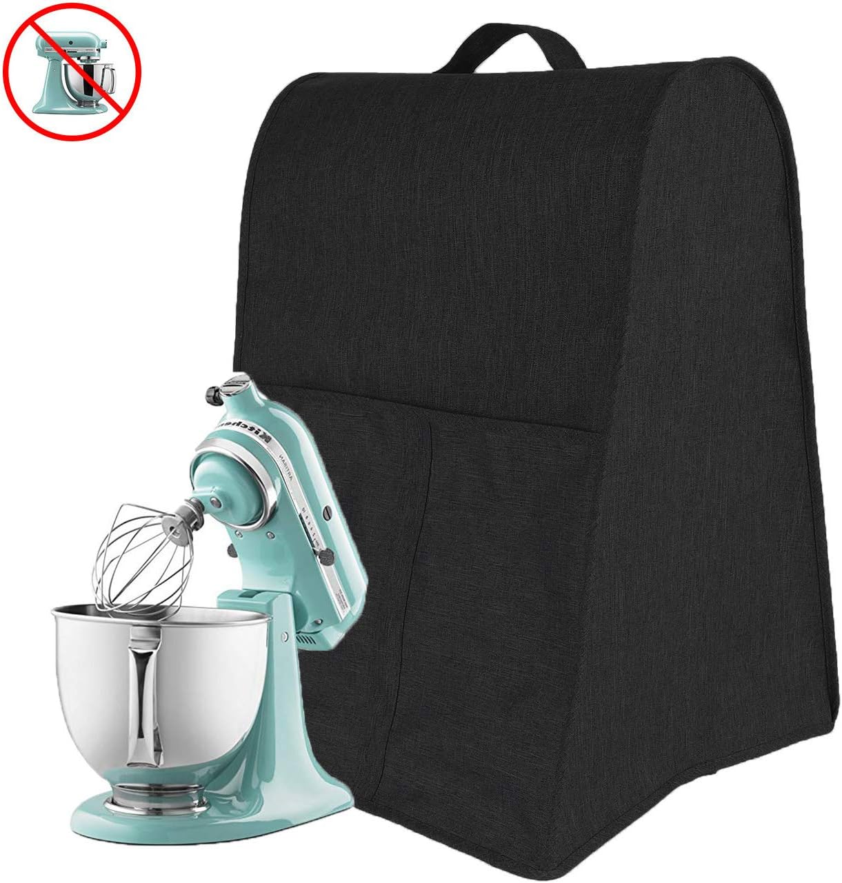 Stand Mixer Cover Large Size Dust-proof Satin Sheen Fabric Fits All Tilt Head & Bowl Lift Models for KitchenAid, Sunbeam, Cuisinart, Hamilton Beach Mixers，Blender Dust Cover，Desktop mixer dust (Black)