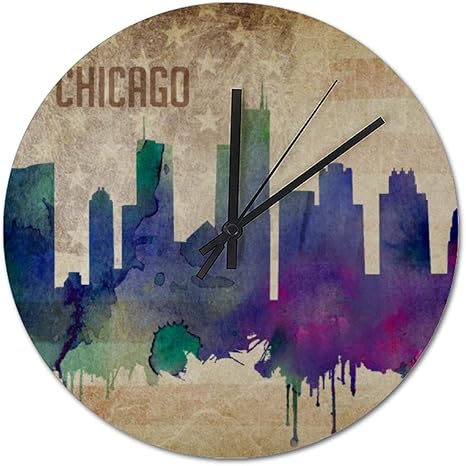 Amazon Co Jp Hayoe シカゴ 水彩画都市スカイライン 壁け時計 おしゃれ 壁掛け時計 木製 掛時計 お洒落 寝室 可愛い ウォールクロック 新居祝い 贈り物 贈物 25cm ホーム キッチン