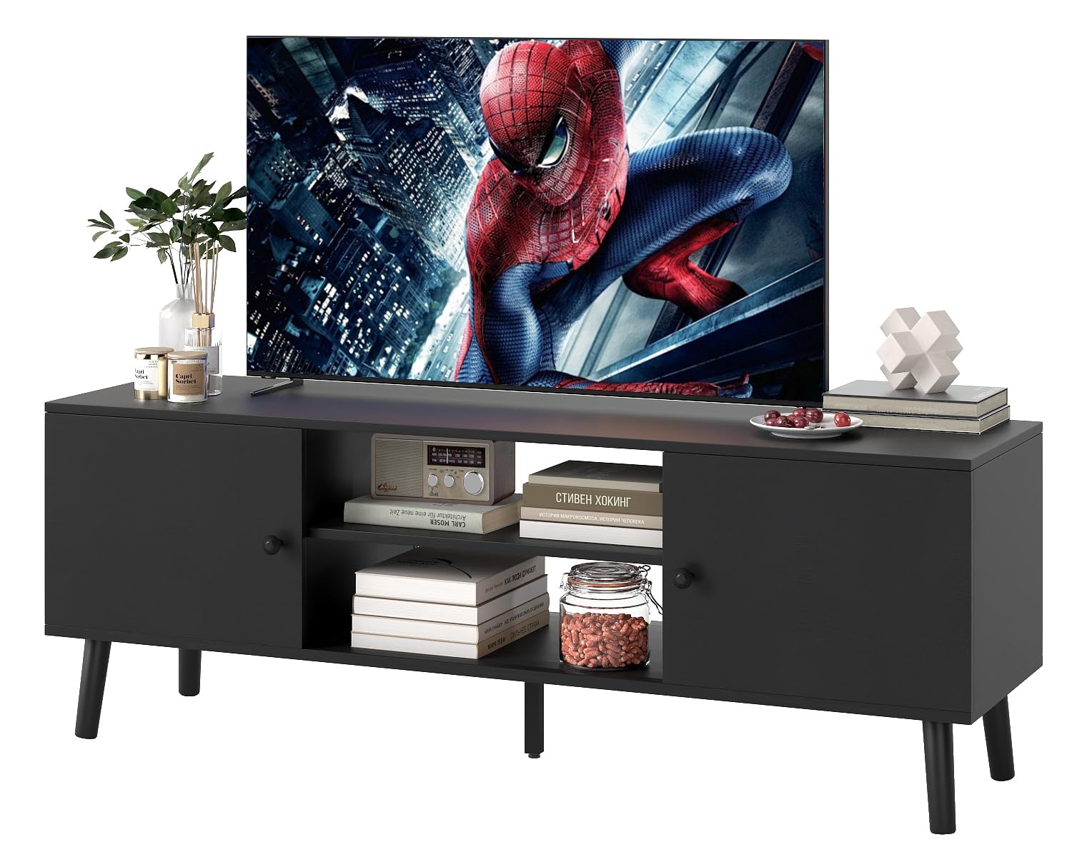 Photo 1 of *PARTIAL SET*
FDW TV Stand for 55 60 Inch TVs,Entertainment Center with 2 Storage Cabinets and Open Shelves, Modern Media Console Table for Living Room, Bedroom, Home Office,Black
