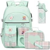 ACESAK Girls Backpack with Insulated Water Bottle, Lunch Bag &amp; Pencil Case | Bookbag Backpack for Kids, 14oz Kids Water Bottle Stainless Steel, Lunch Bag &amp; Pencil Case, Back To School Gift, Green