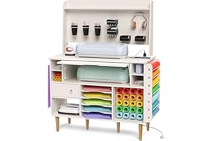 CRAFIT 𝐂𝐫𝐚𝐟𝐢𝐭 Craft Table for Cricut Machines, Organizers and Storage Cabinet with USB Ports and Outlets, Crafting Desk Vinyl Roll Holder Tool Accessories Organization with Storage and Pegboard