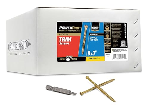 Power Pro 967887 Trim Screws, #8 x 3, All Purpose Wood, Deck, Composite, and Exterior Trim Screws, Rust Resistant, Bronze, 2000pcs Box