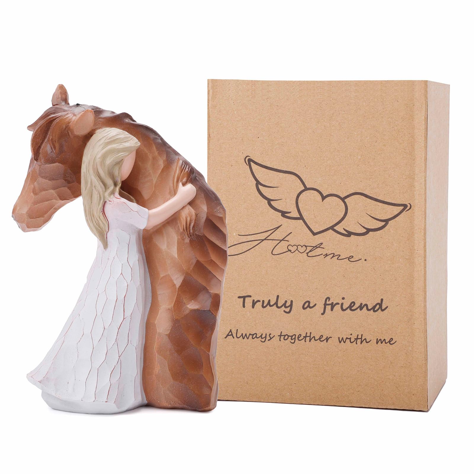 CHUANGLI Horse Decor Gifts Lovers, Friendship Figurine Quiet Strength Figurine, Memorial Women Girls, Sculpted Hand-Painted Figure Christmas Birthday Gifts, 4.9 Inch (WTO242)