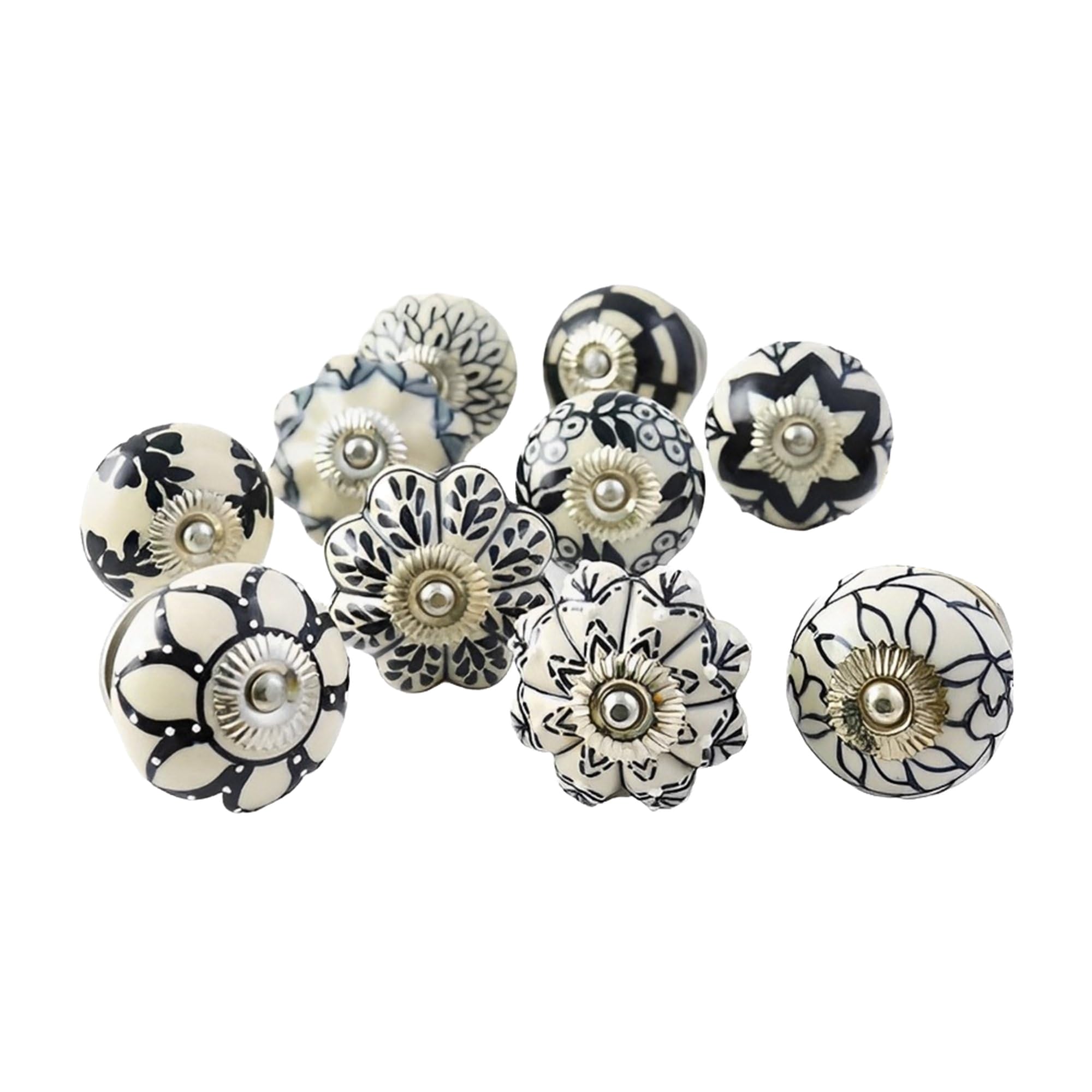 Ajuny Ceramic Knobs Vintage Black and White Hand Painted Pumpkin and Round Kitchen Cabinets Furniture Drawers Cupboards Handles Pulls Decorative Knob Set of 10