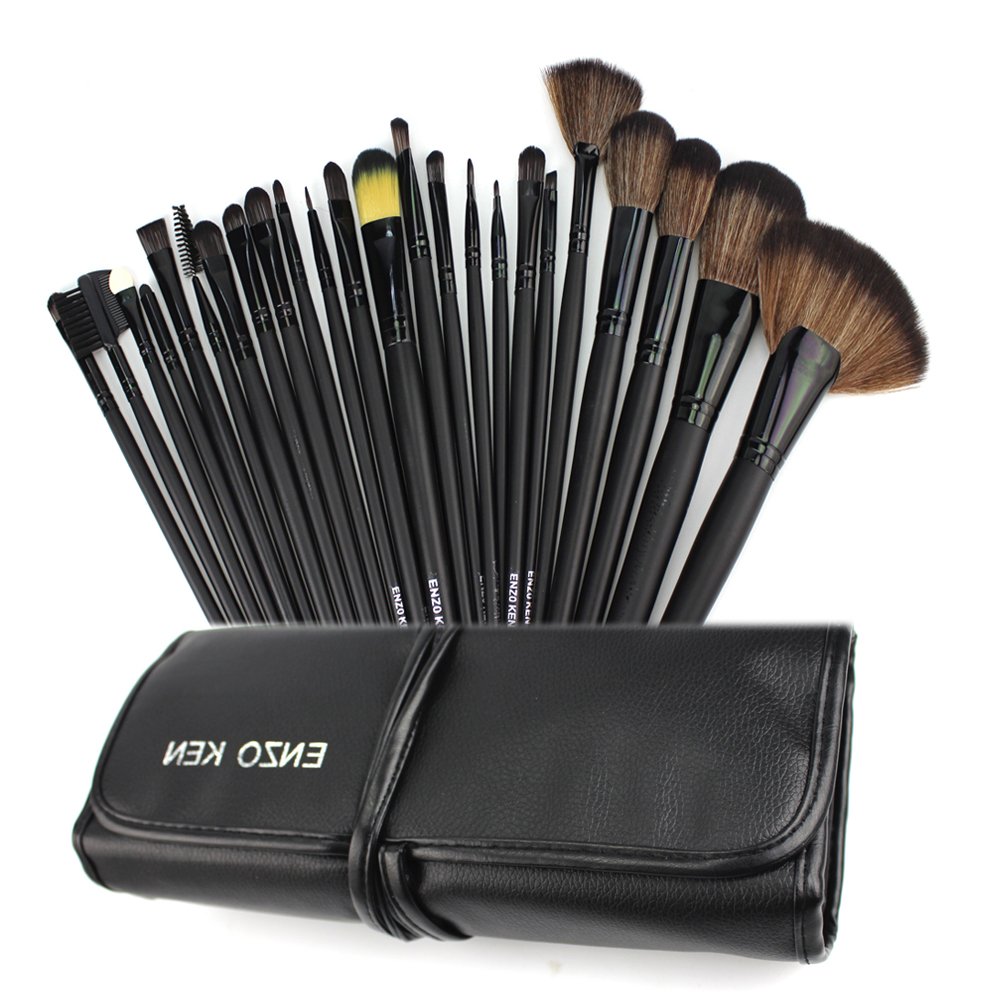 Garrelett 24 Pcs of Set Makeup Brushes, Persian wool Kabuki Foundation Blending Cosmetic Kit with Pouch (Black)