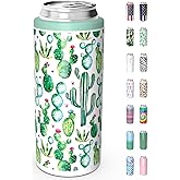 TILUCK Skinny Can Cooler for Slim Beer & Hard Seltzer, Stainless Steel, Doucle-Walled Stainless Steel Insulated Slim Cans, Standard 12 oz (Cactus)