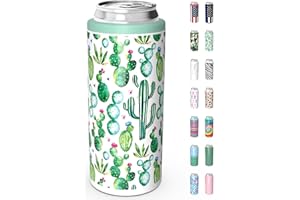 TILUCK Skinny Can Cooler for Slim Beer & Hard Seltzer, Stainless Steel, Doucle-Walled Stainless Steel Insulated Slim Cans, Standard 12 oz (Cactus)