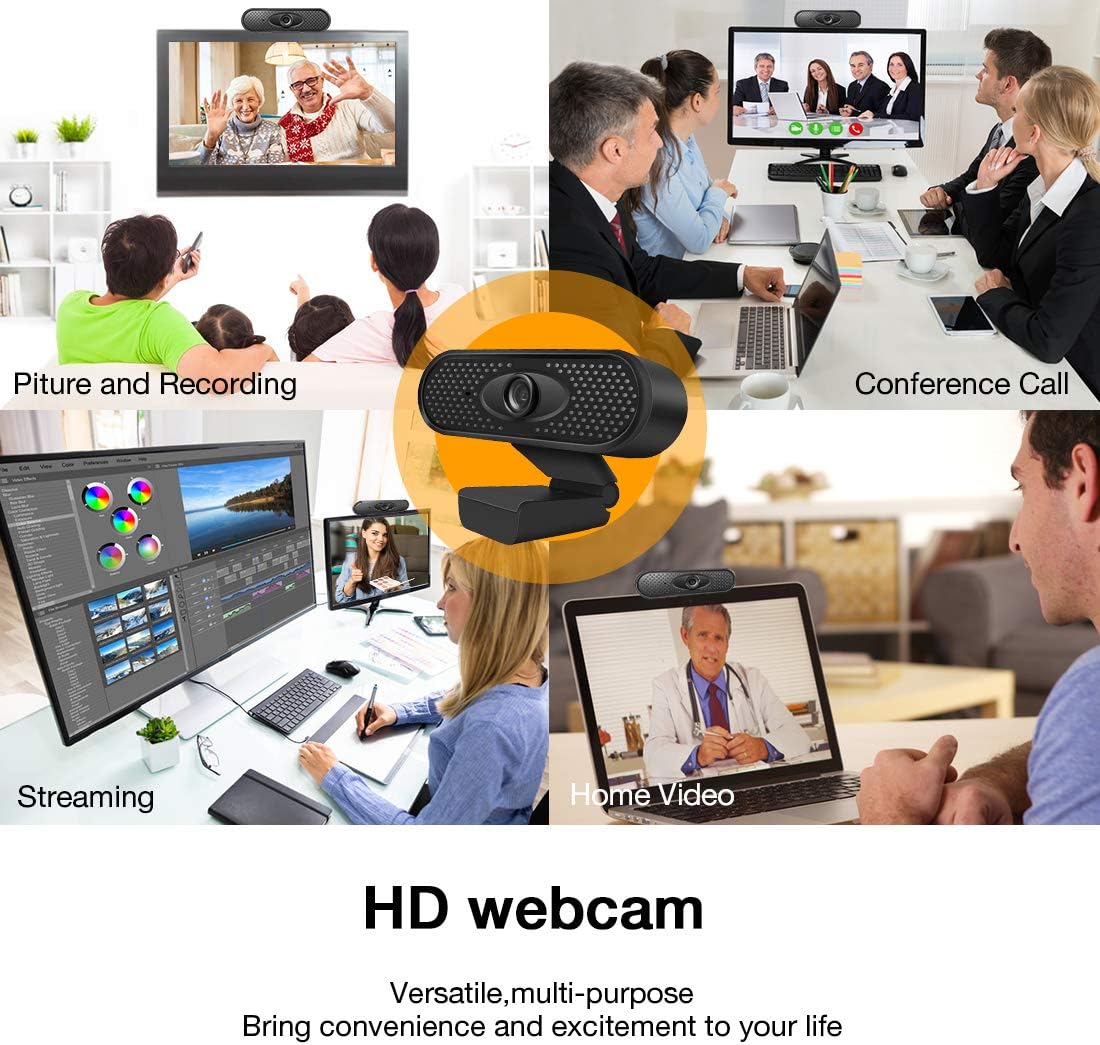 Webcam HD 1080P USB Camera PC Camera with Internal Microphone for Online Meetings Plug and Play Face Camera with Manual Focus for PC, Desktop or Laptop: Electronics