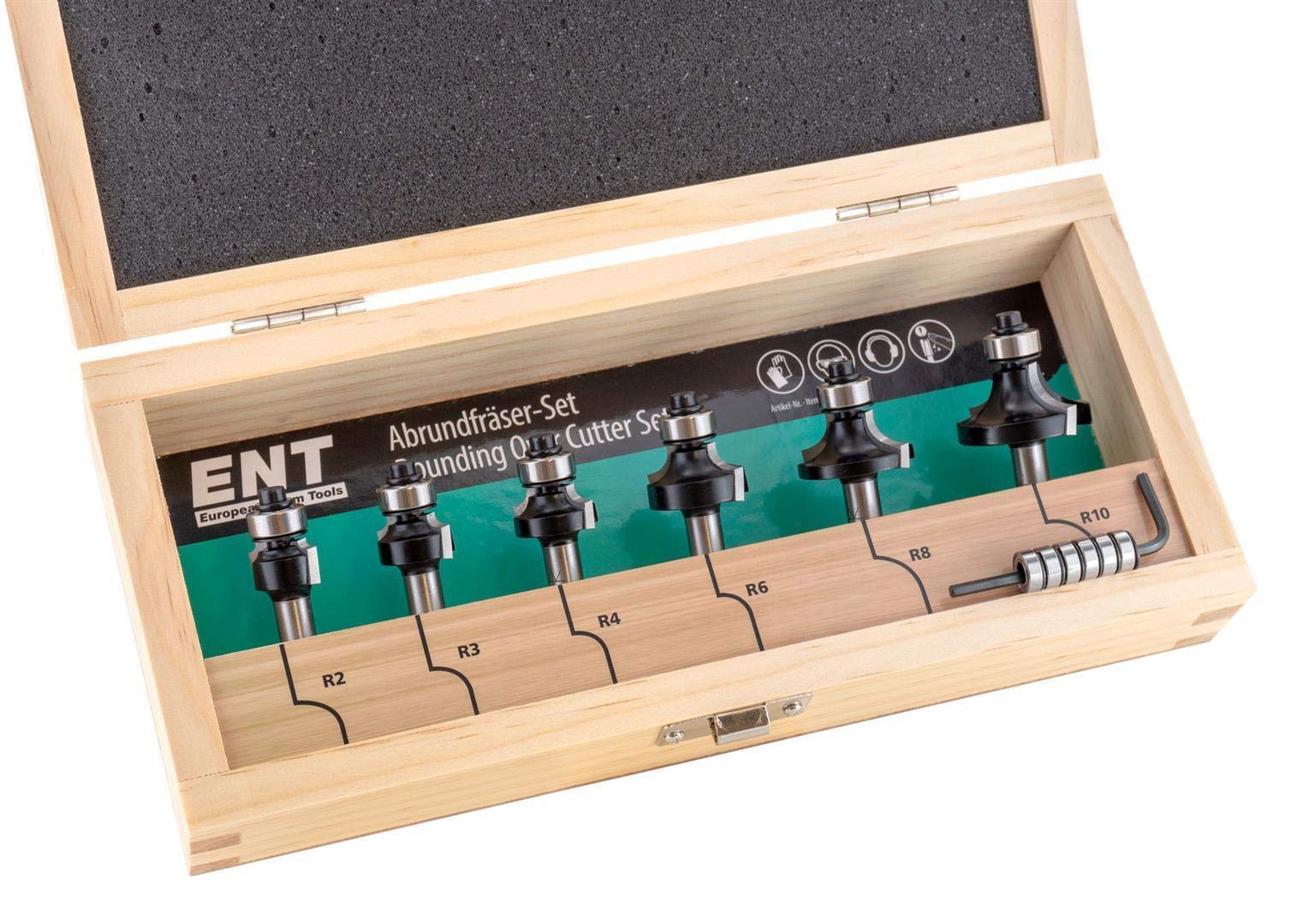 ENT 09001 6-piece Router Bit Set includes Carbide Ball Bearing in Hard Metal - Diameters 2-3-4-6-8-10 - Shank Ø 8 mm