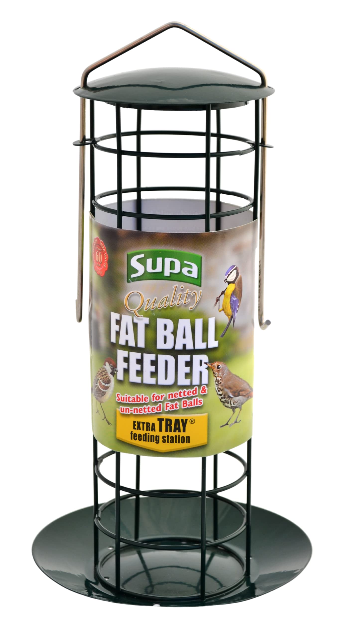 Supa Fat Ball Feeder & Tray Is Designed To Hold Both Netted And Un-netted Fat Balls. The Tray Acts Both As A Feeding Station And Also Stops Food From Falling On To The Ground Thus Discourages Vermin