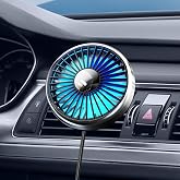 DICMKY USB Car Ven Fan with Color Light, 360&deg;Rotatable Mini Portable Clip on Fans that Blow Cold Air, Car Ac Air Vent Booster Fan Small Cooler Cooling Fan for Vehicle, Van, Truck, SUV, Rv, Utv Cab