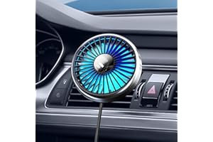 DICMKY USB Car Ven Fan with Color Light, 360°Rotatable Mini Portable Clip on Fans That Blow Cold Air, Car Ac Air Vent Booster