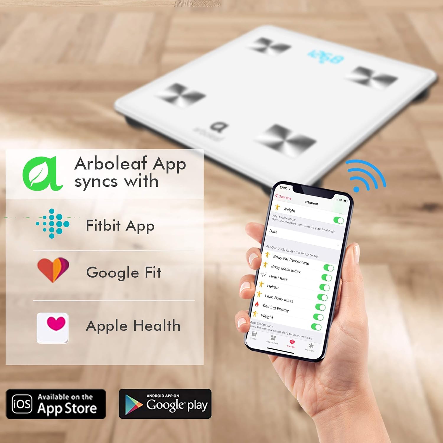 Arboleaf Digital Scale - Bluetooth Smart Scale Bathroom Weight Scale, Body Fat Monitor, 10 Key Composition, iOS Android APP, Unlimited Users, Auto Recognition, BMI, BMR: Health & Personal Care