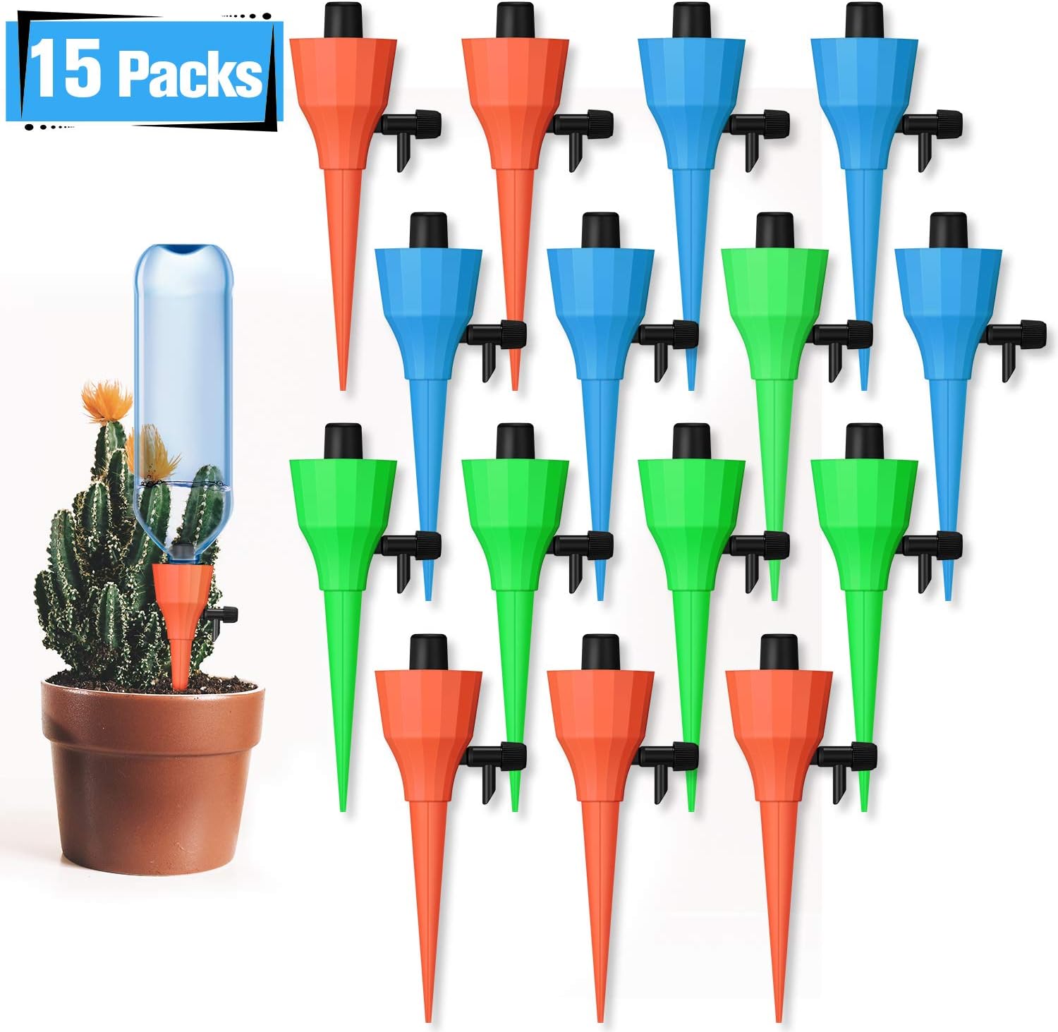 Sandman Crafts Upgraded Plant Watering Spikes Self Watering Devices with Slow Release Control, 15 Pack/Set Automatic Plant Waterer Self Irrigation Drip Devices for Potted Bottles for Plants Flower
