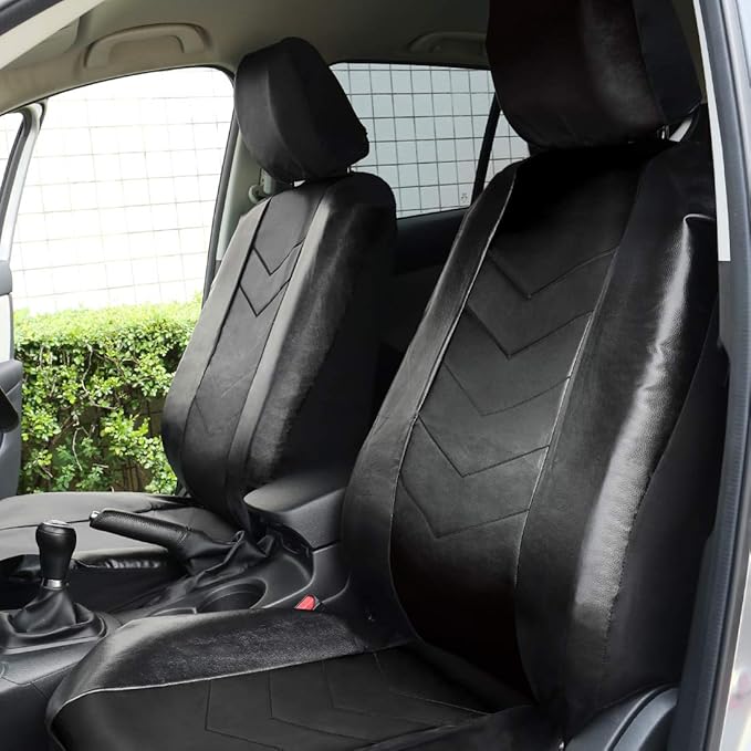 uxcell Black Faux Leather Car Auto Seat Cover Set w/Headrests Steering