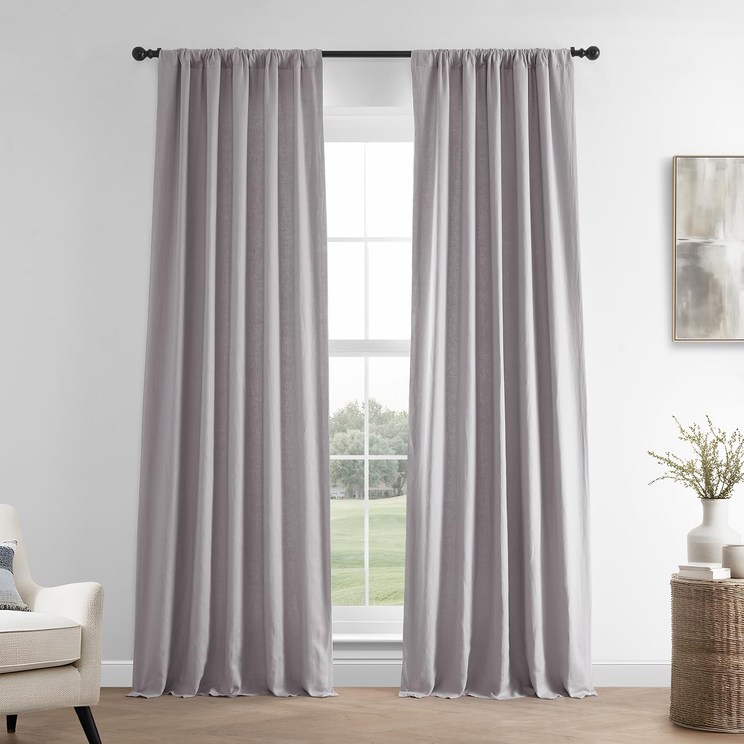 HPD Half Price Drapes French Linen Curtains 96 Inches Long Room Darkening Curtains for Bedroom & Living Room 50 X 96, (1 Panel), Earl Grey