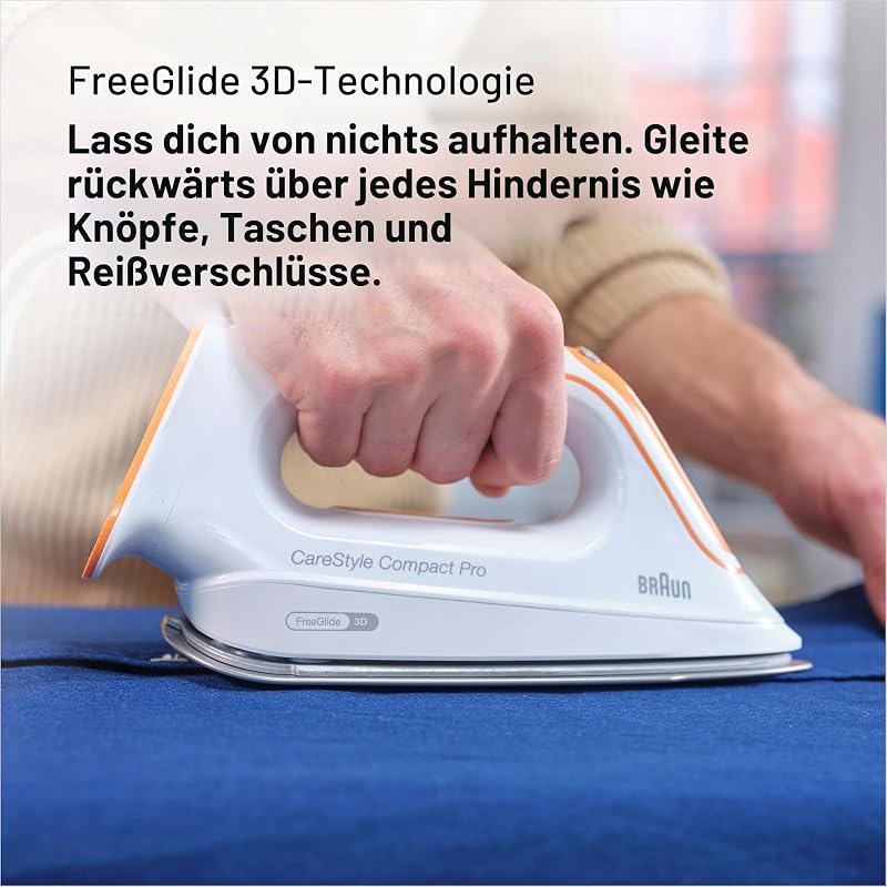 CareStyle Compact Pro IS 2561 WH Dampfbügelstation, Dampfbügeleisen mit FreeGlide 3D Bügelsohle, Vertikaldampf, 2400W, Pumpendruck 6 bar, Dampfstoß 400 g/min, großer 1,5l Wassertank, Weiß/Orange