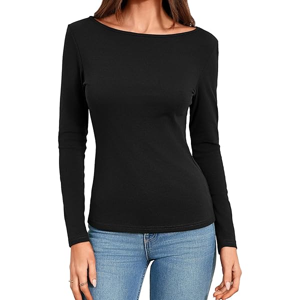 WSLCN Womens Casual Long Sleeve T-Shirt Boat Neck Slim Stripe
