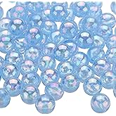 HARFINGTON 100pcs Acrylic Round Beads AB Colors 12mm Loose Bubble Spacer Craft Beads with Hole for DIY Earring Bracelet Necklace Key Chains, Light Blue AB