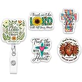 (5Pcs) Proverbs 3 5 Trust in The Lord Holographic Christian Badge Reels, Inspirational ID Badge Holder Retractable Clip, Christian Gifts for Nurse Teacher Students Office Worker