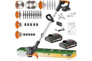 Electric Weed Wacker Grass Trimmer Cordless, 21V Lightweight Weed Eater Battery Powered with 2Pcs Battery and Charger, 5 Type