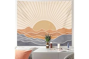 Apdidl Boho Tapestry Wall Hanging for Bedroom Aesthetic, Bohemian Vintage 70s Rainbow Sun Tapestries for Living Room, Retro Hippie Sunset Sea Wall Tapestry for Dorm Room Decor (51" X 60")