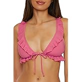 Lucky Brand Women's Sea of Love Ruffle Bikini Top, Adjustable, Tie Back, Swimwear Separates
