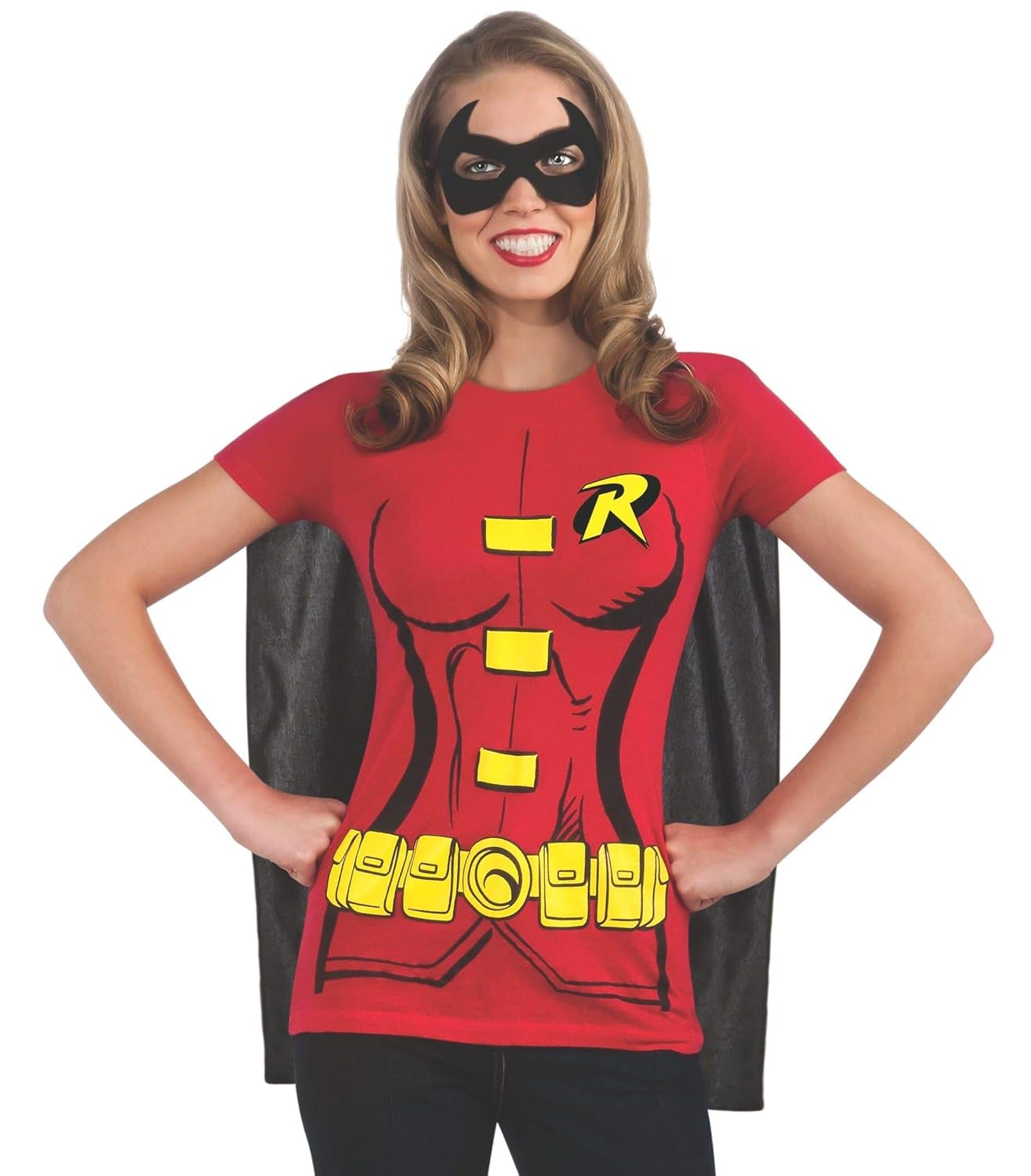 Rubie's Costume DC Comics Women's Robin T-Shirt With Cape And Eye Mask