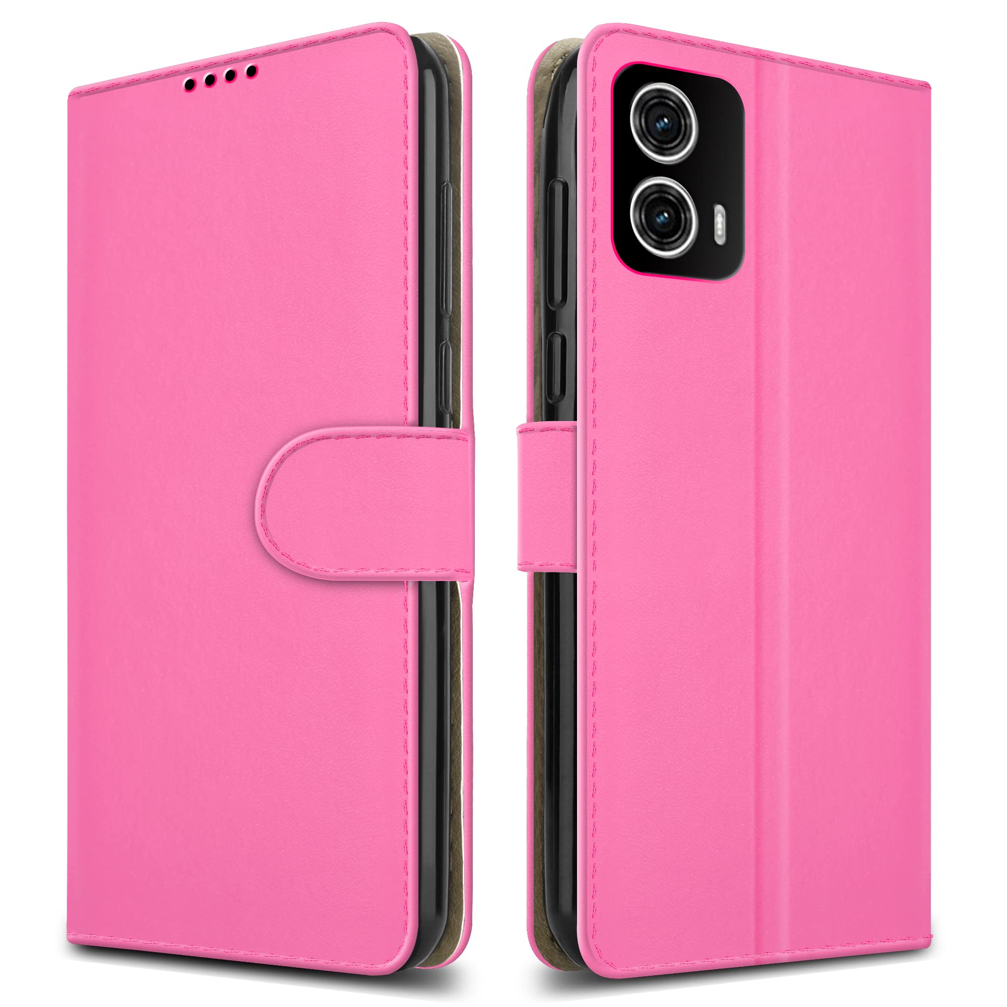 PIXFAB For Motorola G73 5G Leather Phone Case, Magnetic Closure Full Protection Book Folio Design, Wallet Case Cover [Card Slots] and [Kickstand] For Motorola Moto G73 (5G) - Pink