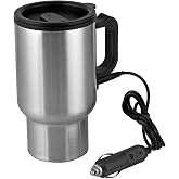 MOSANDON 12V Car Heating Cup Car Heated Mug, 450ml Stainless Steel Travel Electric Coffee Cup 14oz. Insulated Heated Preservation Mug
