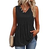 OFEEFAN Womens Tank Tops 2026 Boho Fashion Clothing Flowy Peplum Top Button Down Sleeveless V Neck Babydoll Tank Top