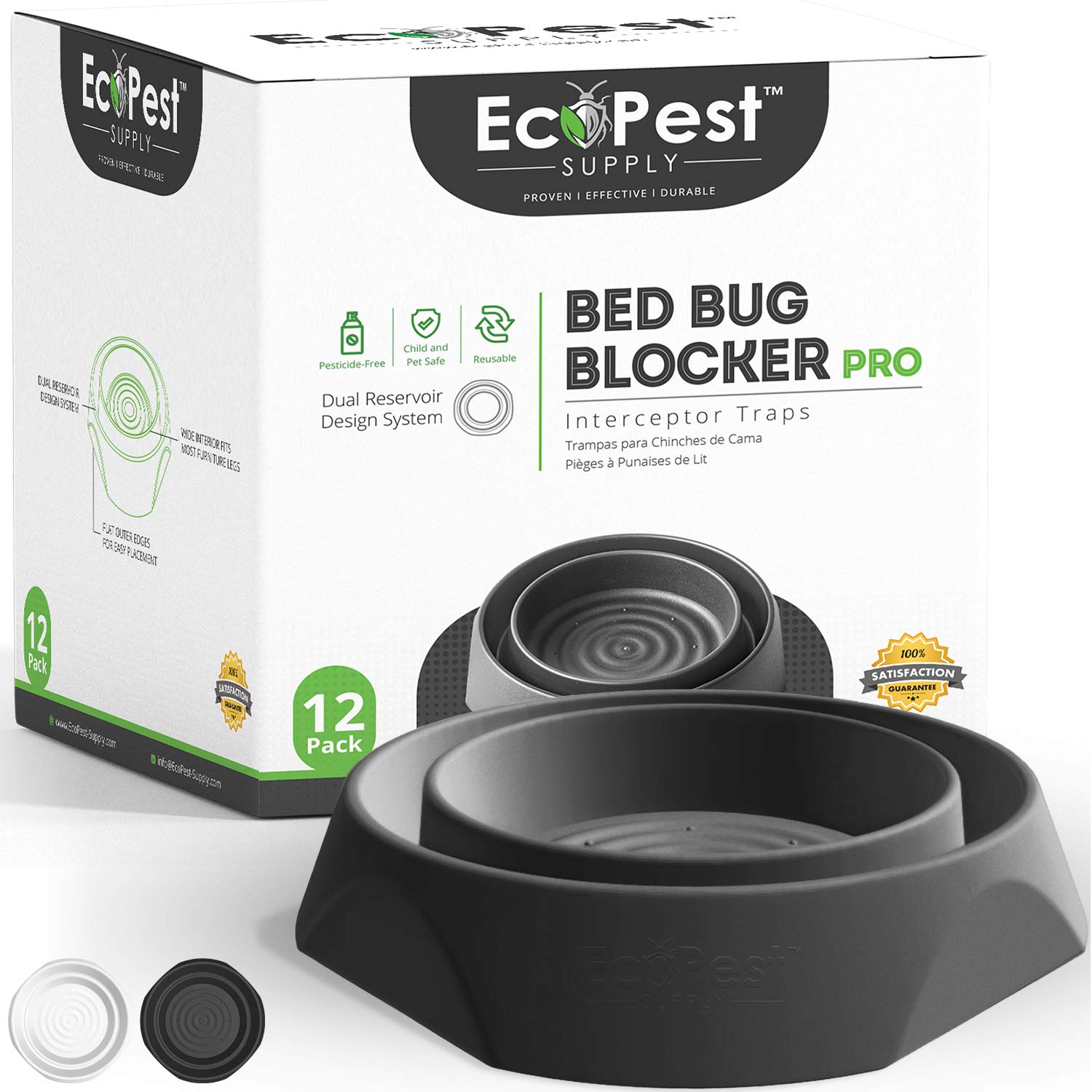 Bed Bug Interceptors – 12 Pack | Bed Bug Blocker (Pro) Interceptor Traps (Black) | Eco Friendly Insect Trap for Bed Legs | No Chemicals or Pesticides | Monitor, Detector, and Trap for Bed Bugs