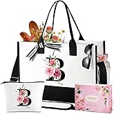 TRSODD Large Initial Tote Bag with Adjustable Shoulder Strap and Makeup Bag B, Personalized Women's Gift for Mom, Wife, Grandma, Daughter, Sister, Teacher Appreciation, Birthday, Mother's Day