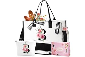TRSODD Birthday Gifts for Women and Makeup Bag Initial Canvas Tote Bag Mothers Day Gifts for Mom Grandma Sister