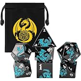 Vintage Metal DND Dice - Blue Dragon Embossed Pattern, 7 Piece Polyhedral DND Dice Set, DND Starter Set, D&amp;D Gift with Gift Bag, Role Playing Game DND Accessories, Black