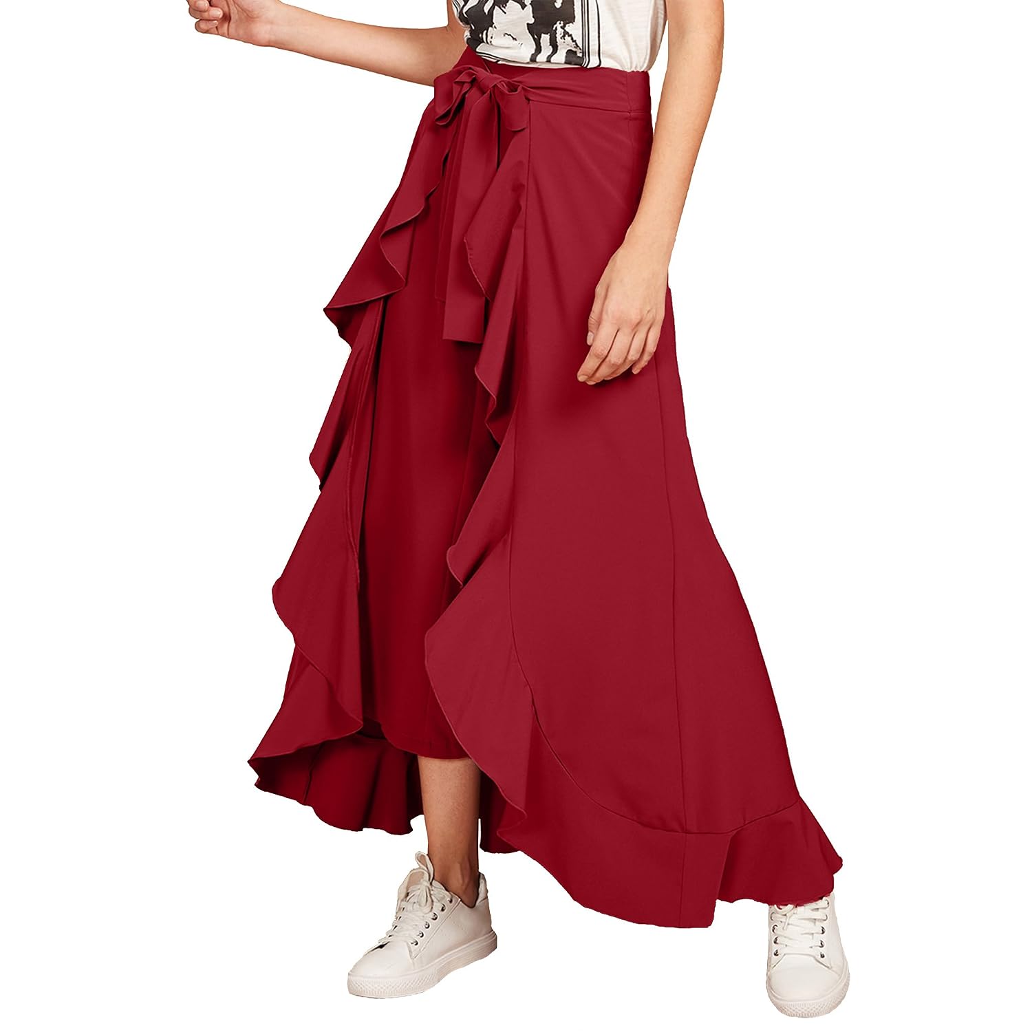 addyvero women's ruffled plazzo eerie black skirt