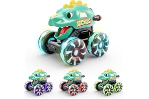Intoypad Green Dino Monster Truck – LED Light-Up Press and Go Toy Car for Toddlers Age 2 3 4 5 – Dinosaur Truck with Flashing Wheels and Chomping Mouth for Boys and Girls