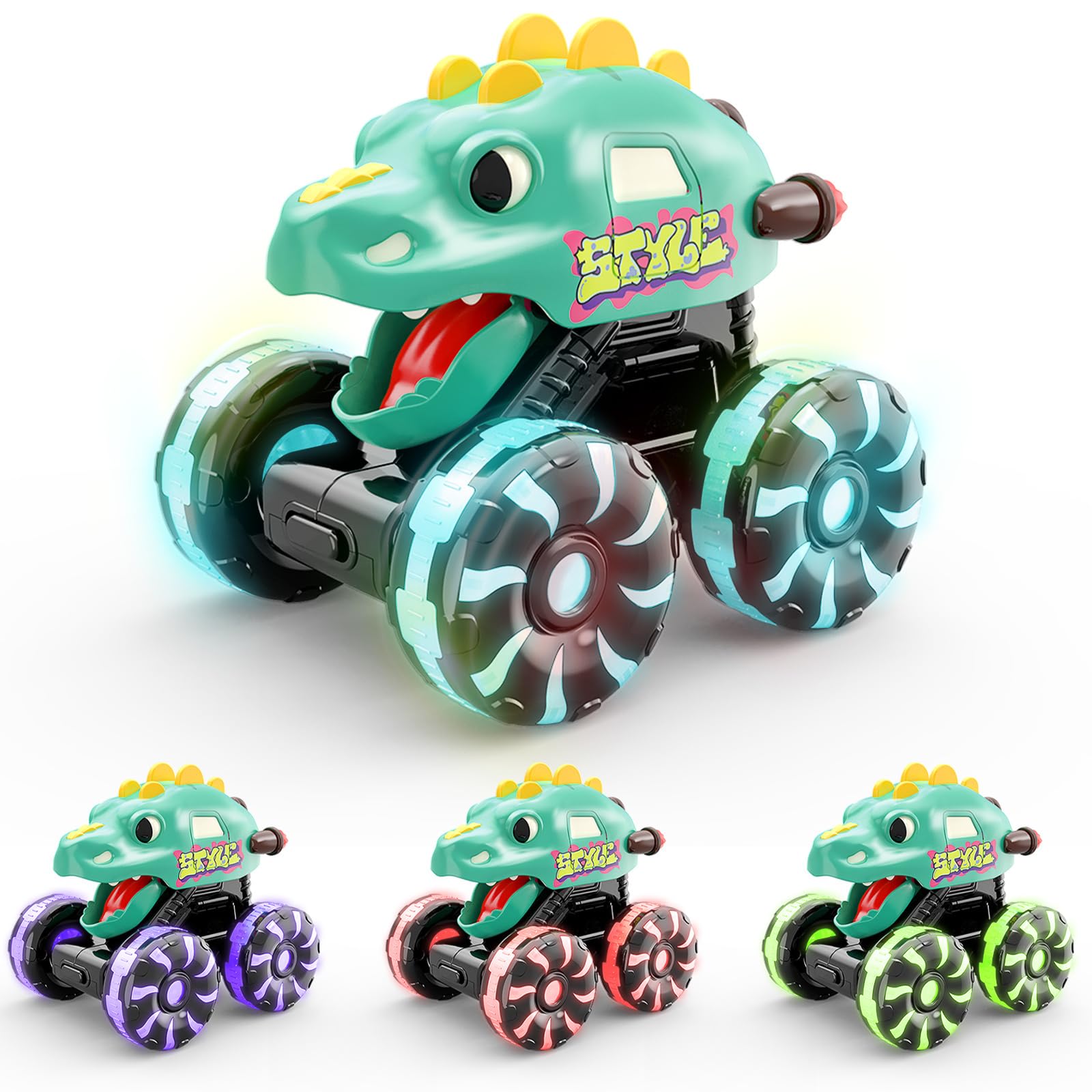 Photo 1 of Intoypad Green Dino Monster Truck – LED Light-Up Press and Go Toy Car for Toddlers Age 2 3 4 5 – Dinosaur Truck with Flashing Wheels and Chomping Mouth for Boys and Girls