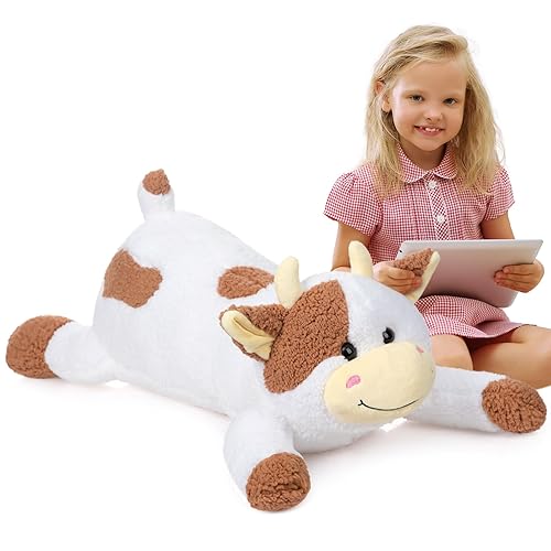 BEJOY Cow Teddy Plush Toy, Giant Hugging Pillow, Stuffed Animals Big Fluffy Plushy Cow, Cute Plush Toy Gifts for Children Friends Family, Birthday Presents, 90cm Brown